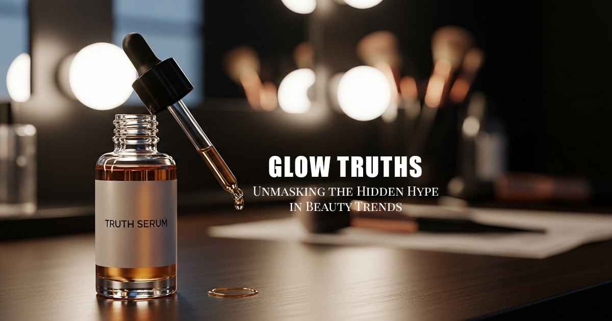 Truth serum bottle dripping onto vanity in a beauty studio, representing Glow Truths uncovering the truth behind beauty trends