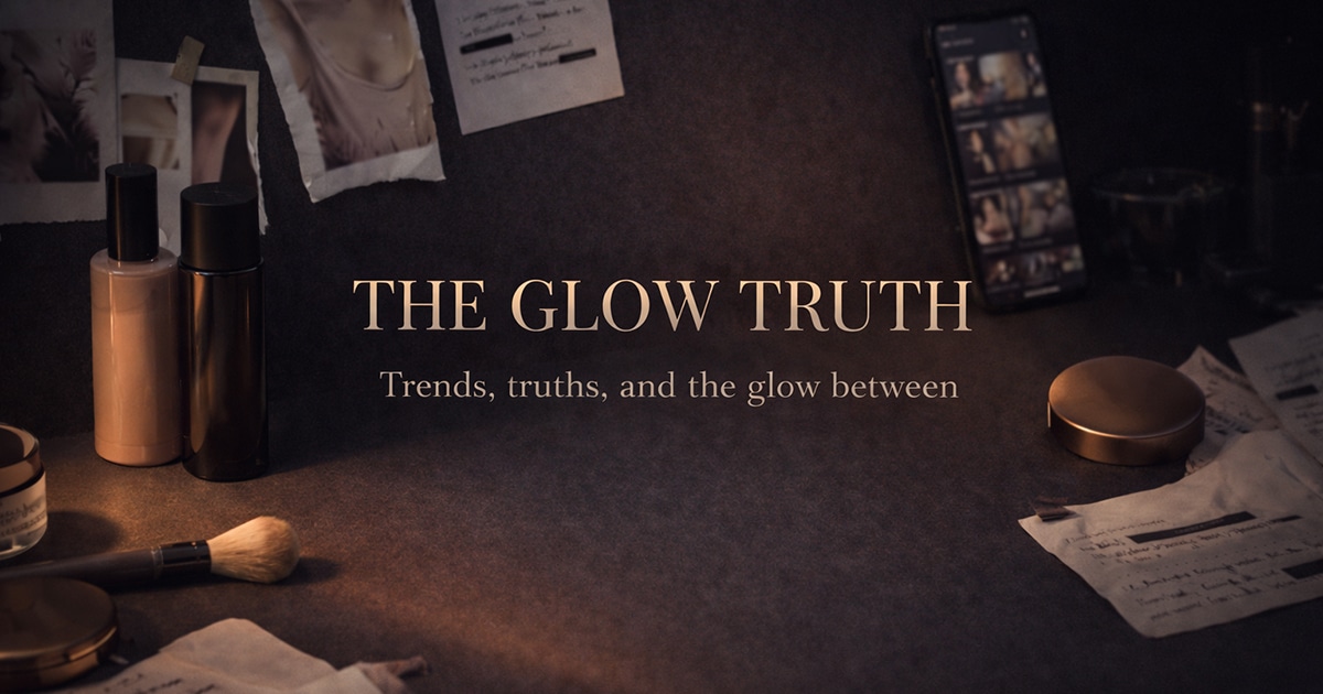 Truth serum bottle dripping onto vanity in a beauty studio, representing Glow Truths uncovering the truth behind beauty trends