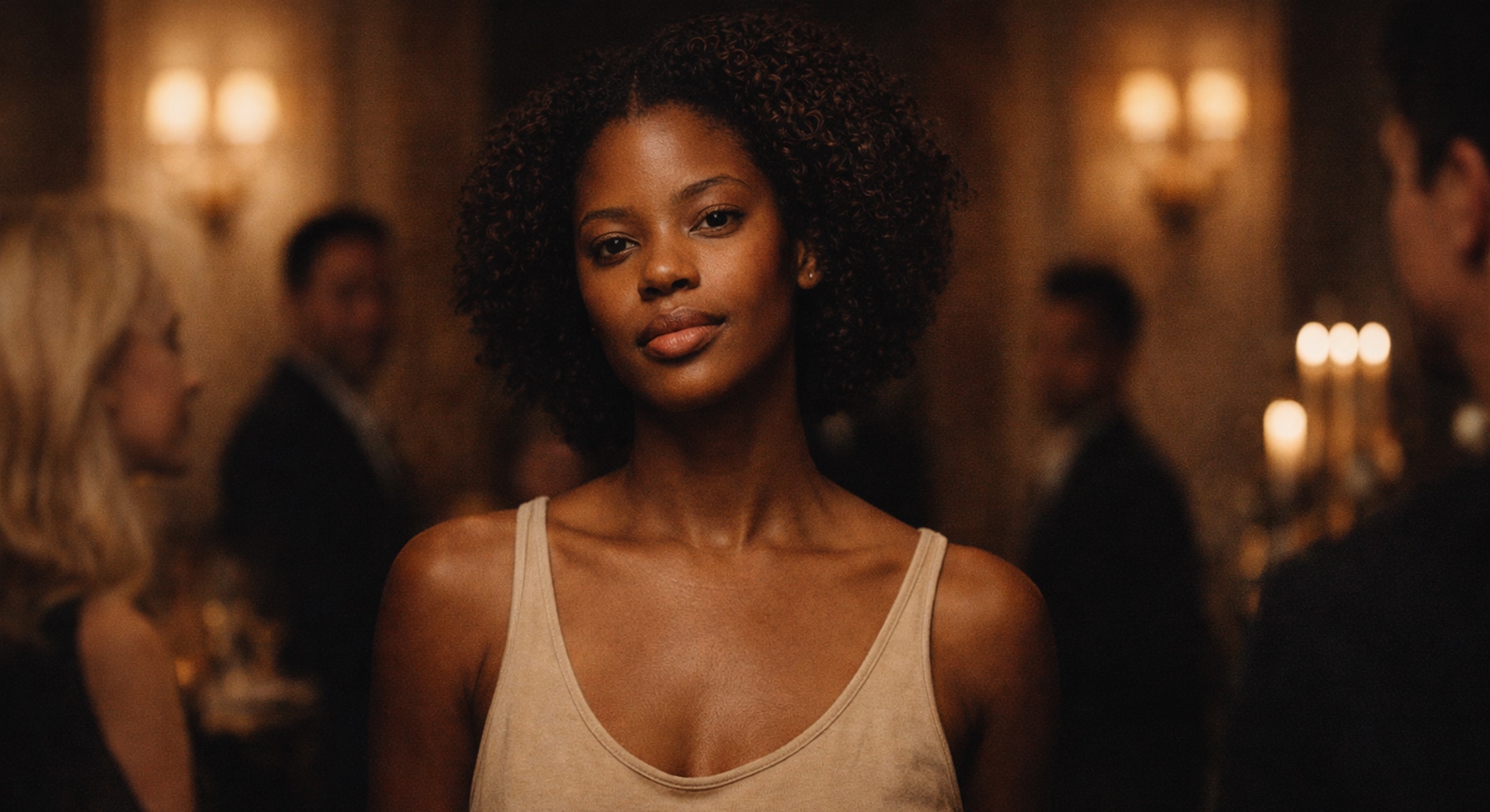 Black woman embodying confidence and beauty as she commands an elegant room through pure presence