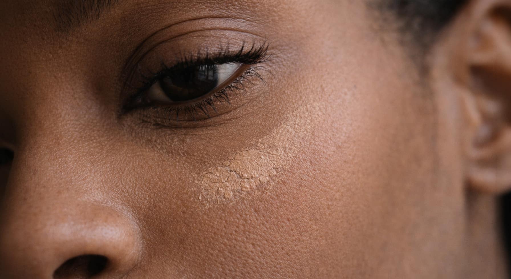 Close-up of foundation sitting on skin wrong in natural light